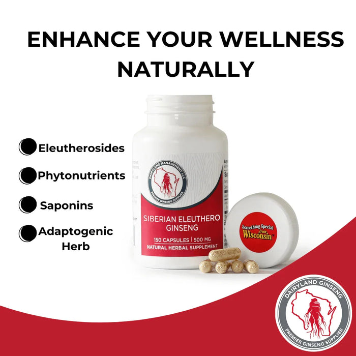 Eleuthero Root Extract | (Siberian Ginseng) | Capsules 500mg - Dairyland Ginseng
