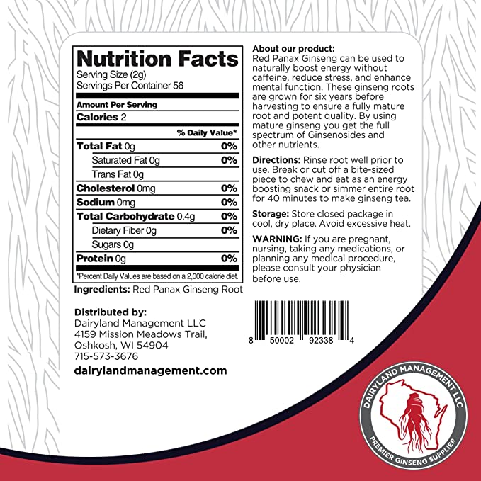 Supplement Facts page for Ginseng Product. 